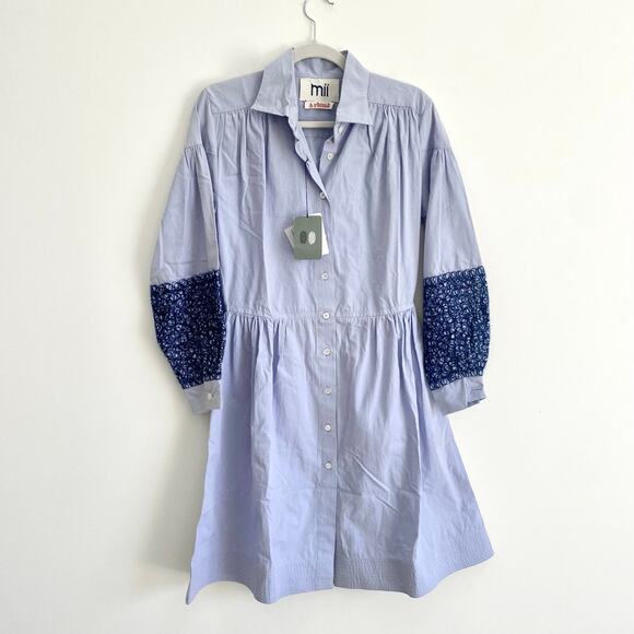 NTW Mii Collection A L'ecole Blue Shirt Dress with Embroidery Small - Picture 1 of 9